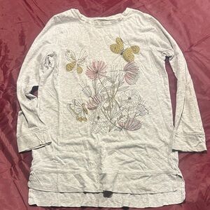 OshKosh B'gosh Light Gray Long Sleeve Tee with Butterfly and Floral Print
